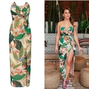 Katie May Green Floral Strapless Dress